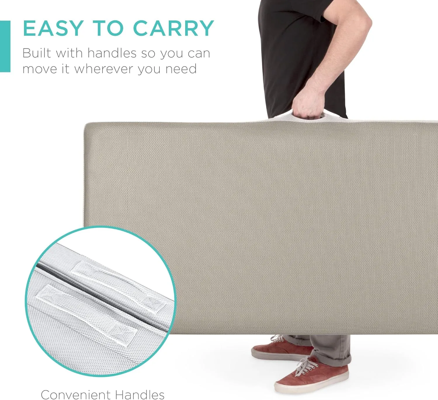 Best Choice Products 4in Portable Twin XL-Size Mattress, Tri-Fold Mattress for Camping, Guest, Toddler, Foam Plush w/Carry Case - Taupe