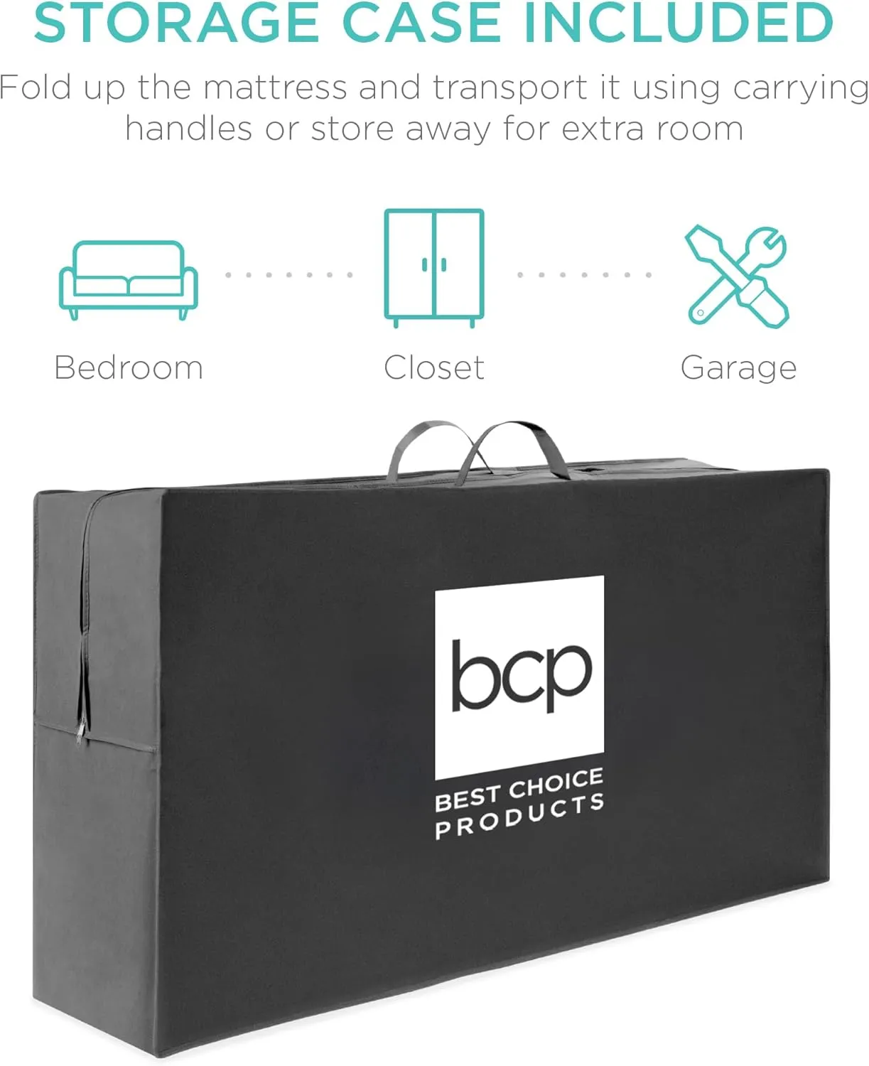 Best Choice Products 4in Portable Twin XL-Size Mattress, Tri-Fold Mattress for Camping, Guest, Toddler, Foam Plush w/Carry Case - Taupe