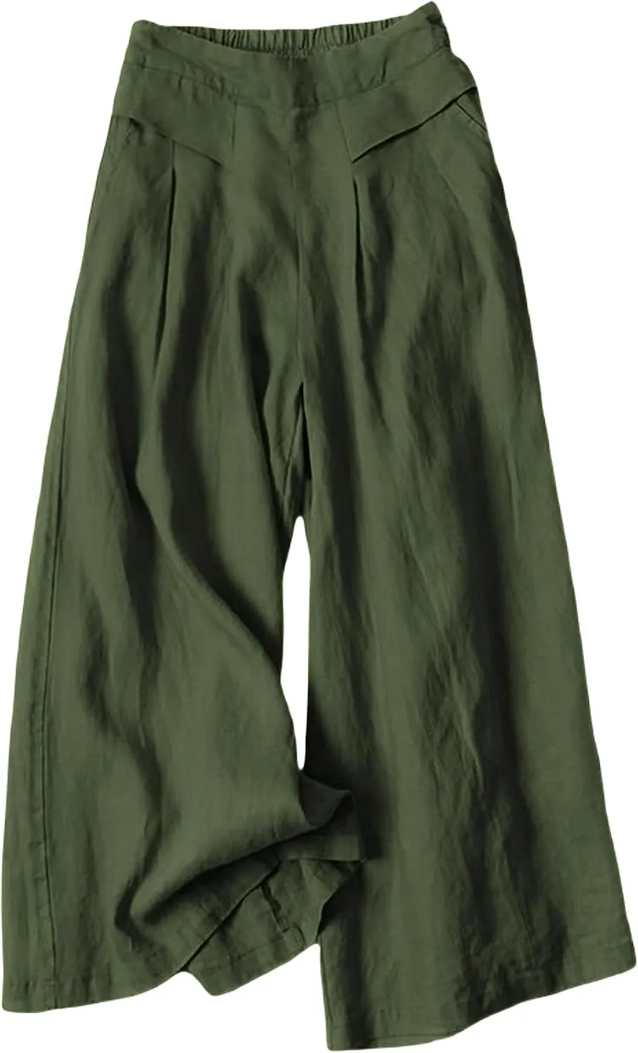 Bianstore Women's Culottes Linen Cropped Wide Leg Pants Elastic Waist Casual Palazzo Trousers with Pockets