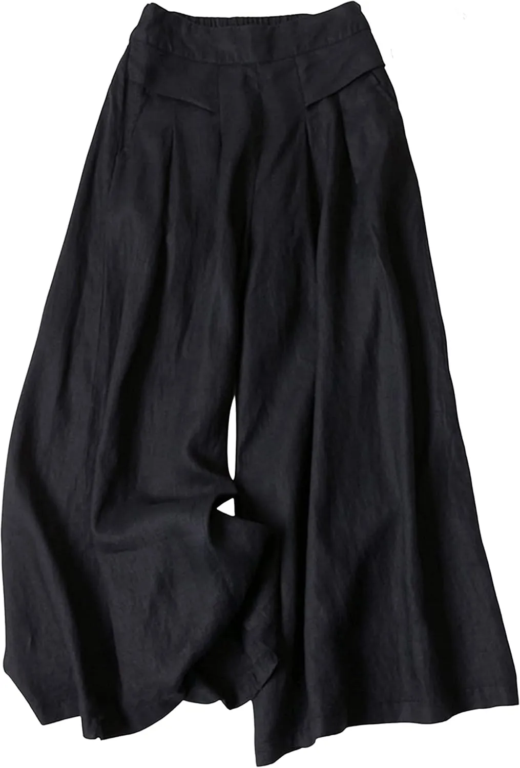 Bianstore Women's Culottes Linen Cropped Wide Leg Pants Elastic Waist Casual Palazzo Trousers with Pockets
