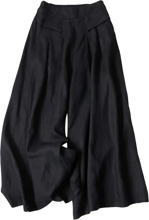 Bianstore Women's Culottes Linen Cropped Wide Leg Pants Elastic Waist Casual Palazzo Trousers with Pockets