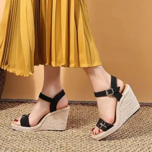 Black Strappy Wedge Heel Sandal