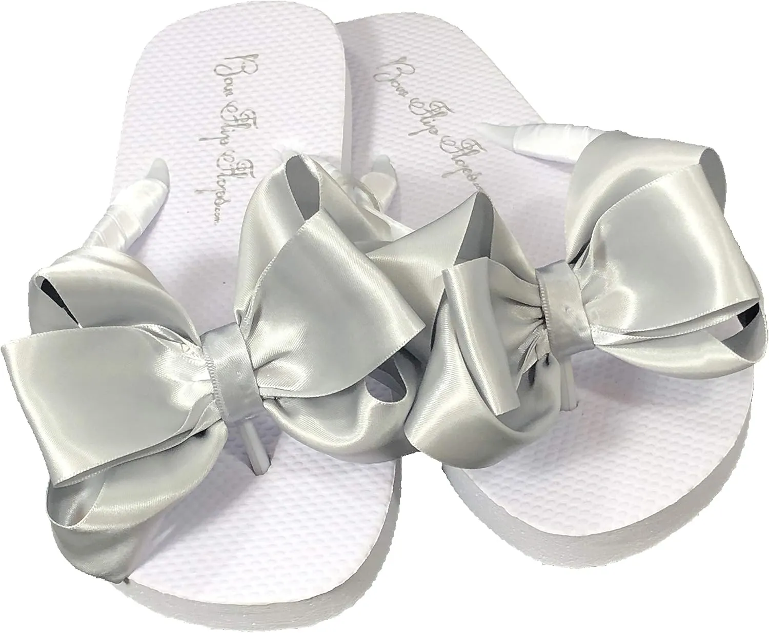 Bow Flip Flops Black Satin, Flat Sandals for Women