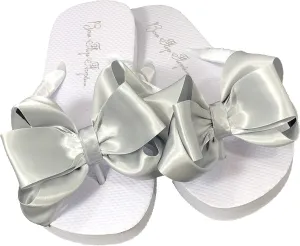 Bow Flip Flops Black Satin, Flat Sandals for Women