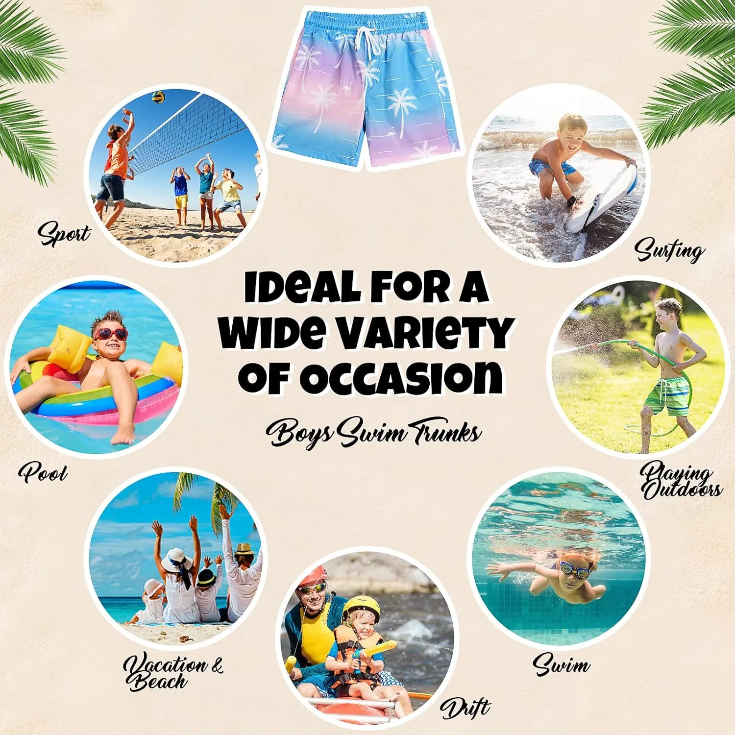 Boys Swim Trunks Bathing Suit Swim Shorts with Boxer Brief Liner Quick Dry Beach Swimsuit Compression