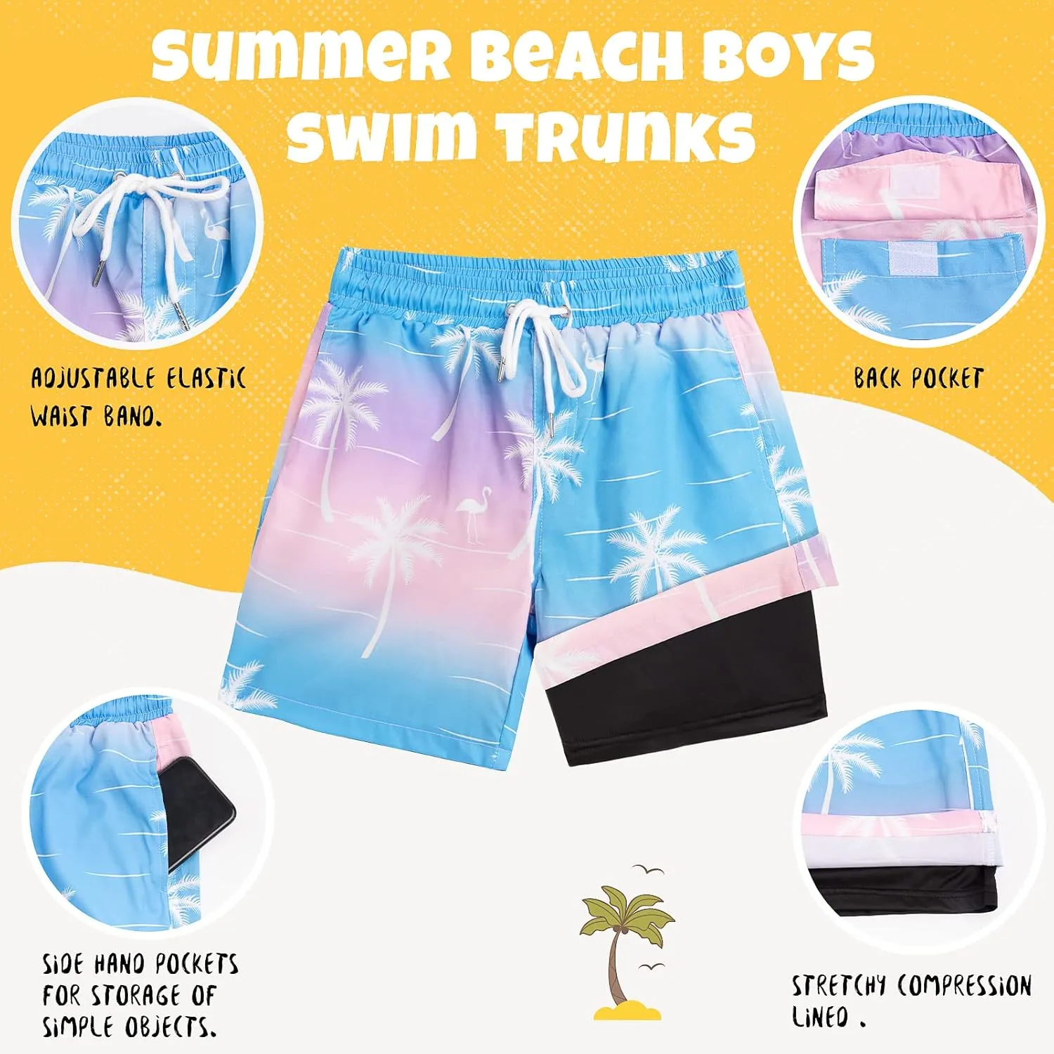 Boys Swim Trunks Bathing Suit Swim Shorts with Boxer Brief Liner Quick Dry Beach Swimsuit Compression
