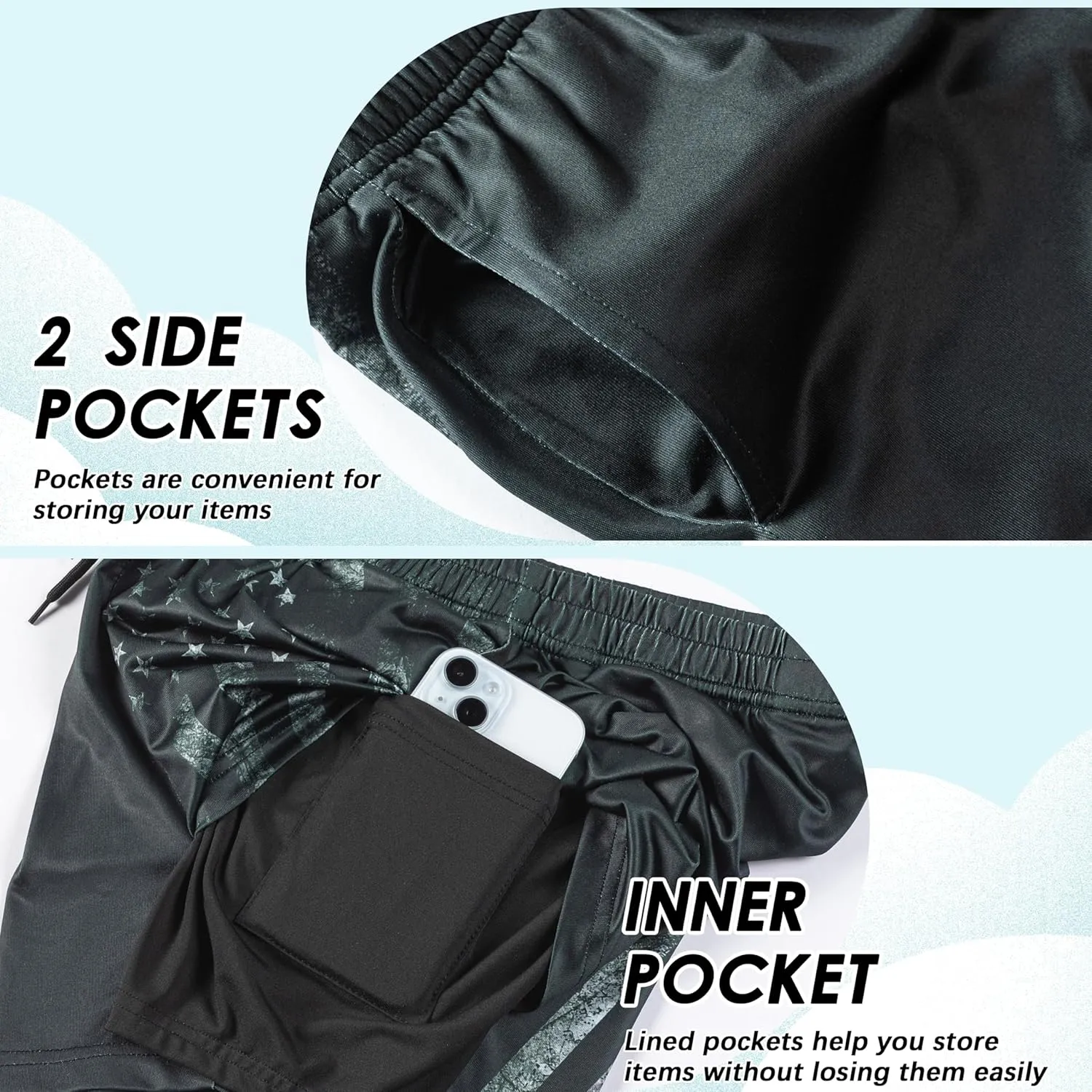 Boys Swim Trunks with Compression Liner Boys Stretch Swim Shorts Quick Dry 2 in 1 Beach Shorts 4-17 Y