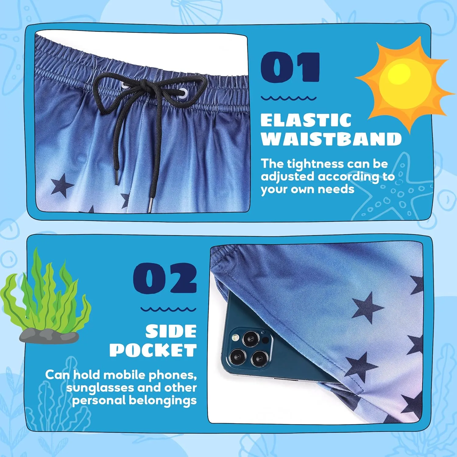Boys Swim Trunks with Compression Liner Boys Stretch Swim Shorts Quick Dry 2 in 1 Beach Shorts 4-17 Y