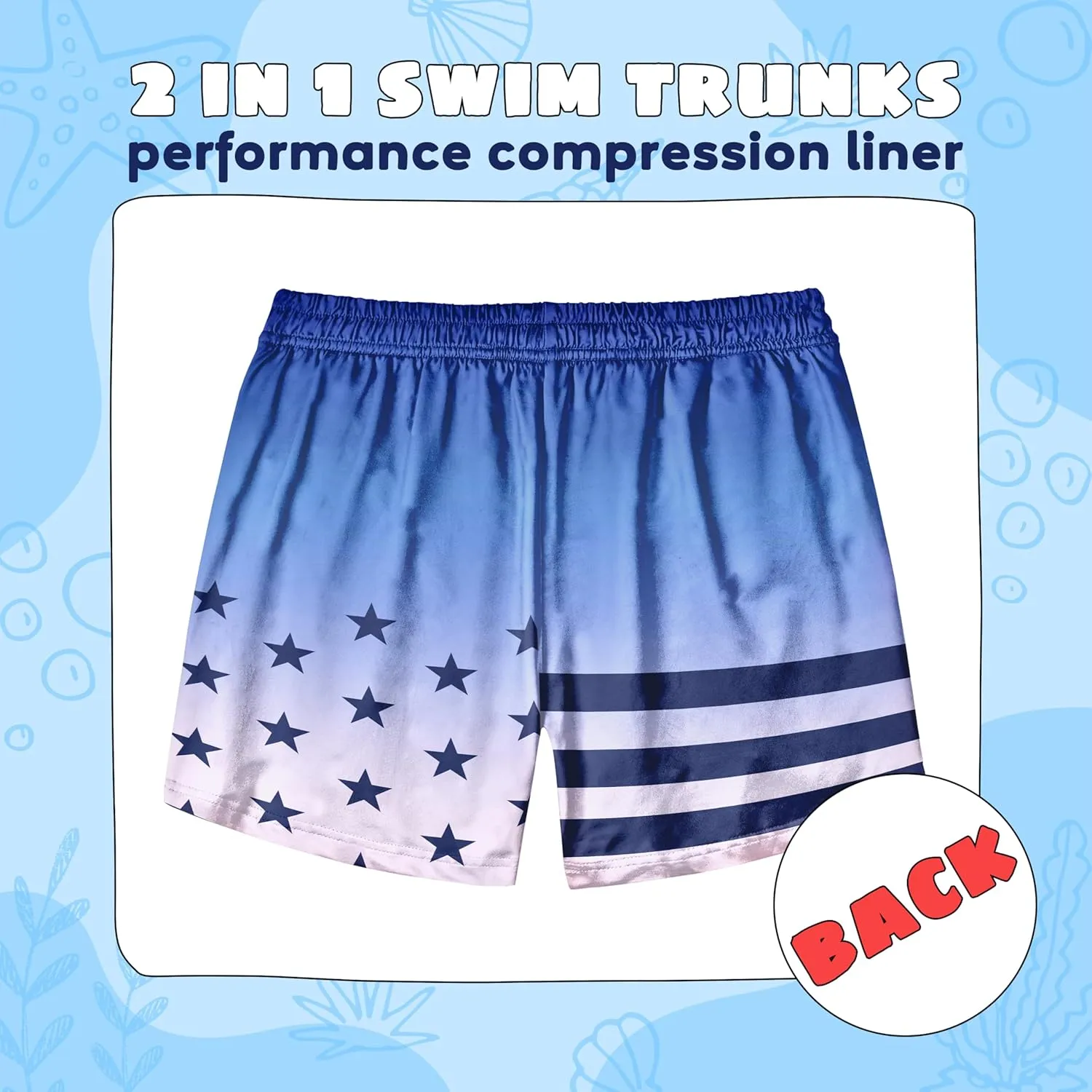 Boys Swim Trunks with Compression Liner Boys Stretch Swim Shorts Quick Dry 2 in 1 Beach Shorts 4-17 Y
