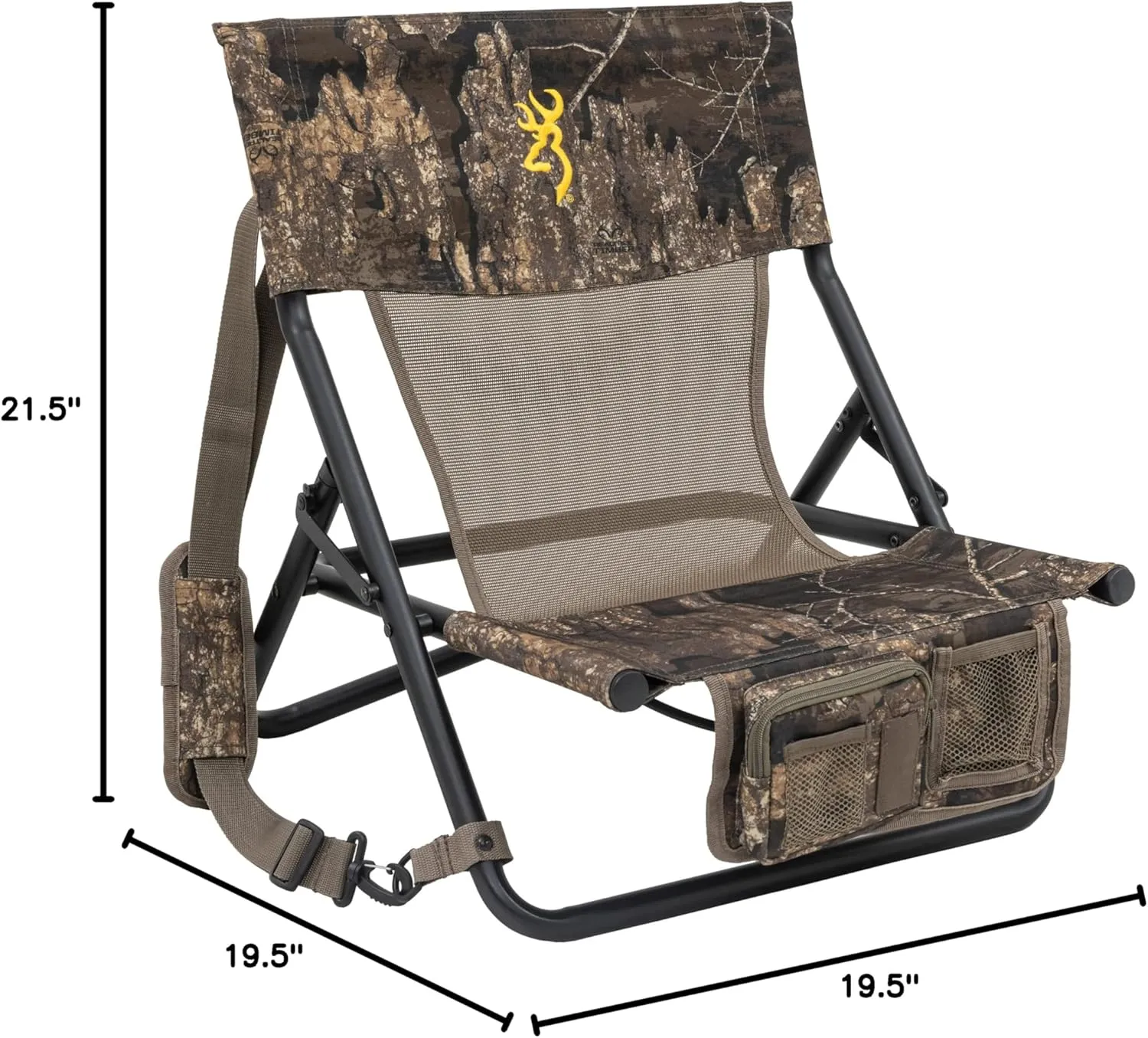 Browning Low-Profile Woodland Hunting Chair with Flat-Folding Design, Durable Steel Frame, Hanging Call Organizer Pocket, and Padded Shoulder Carry Strap