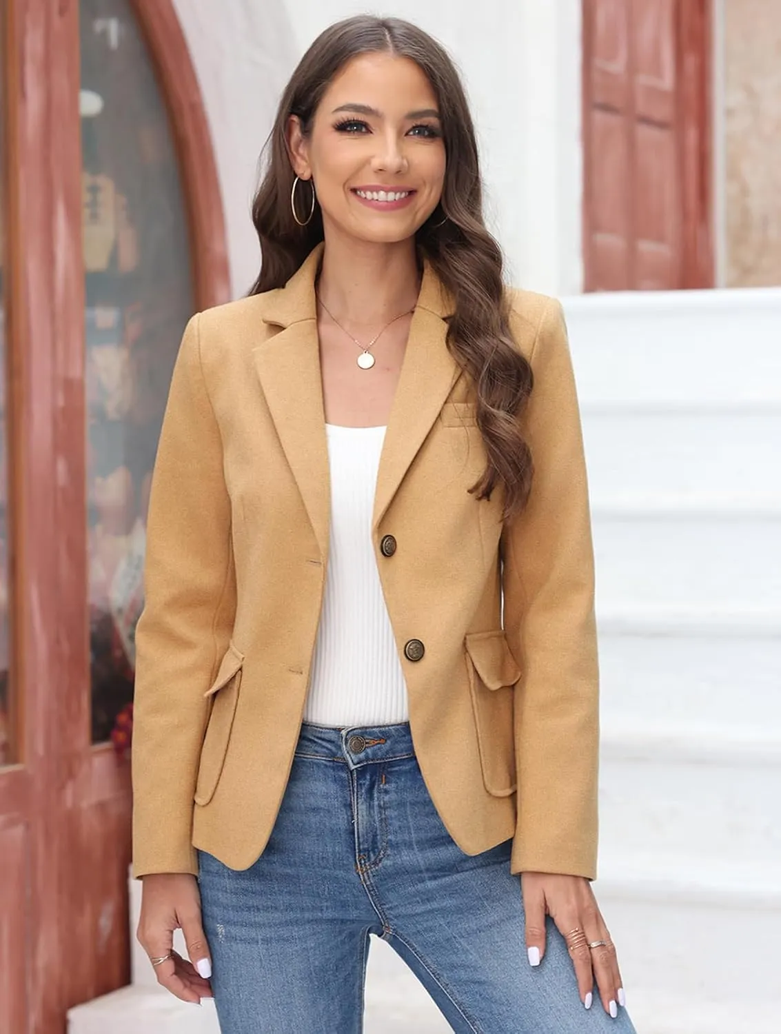 BZB Women's Casual Blazers Long Sleeve Lapel Open Front Work Office Bussiness Warm Blazer Jackets