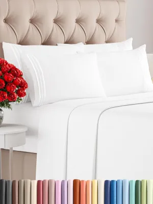 Cal King 6 Piece Sheet Set - Comfy, Breathable & Cooling - Hotel Luxury Bedding for Women, Men, Kids & Teens - 1 Flat & 1 Fitted Sheet & 4 Pillowcases w/Deep Pockets - Soft and Wrinkle Free - White