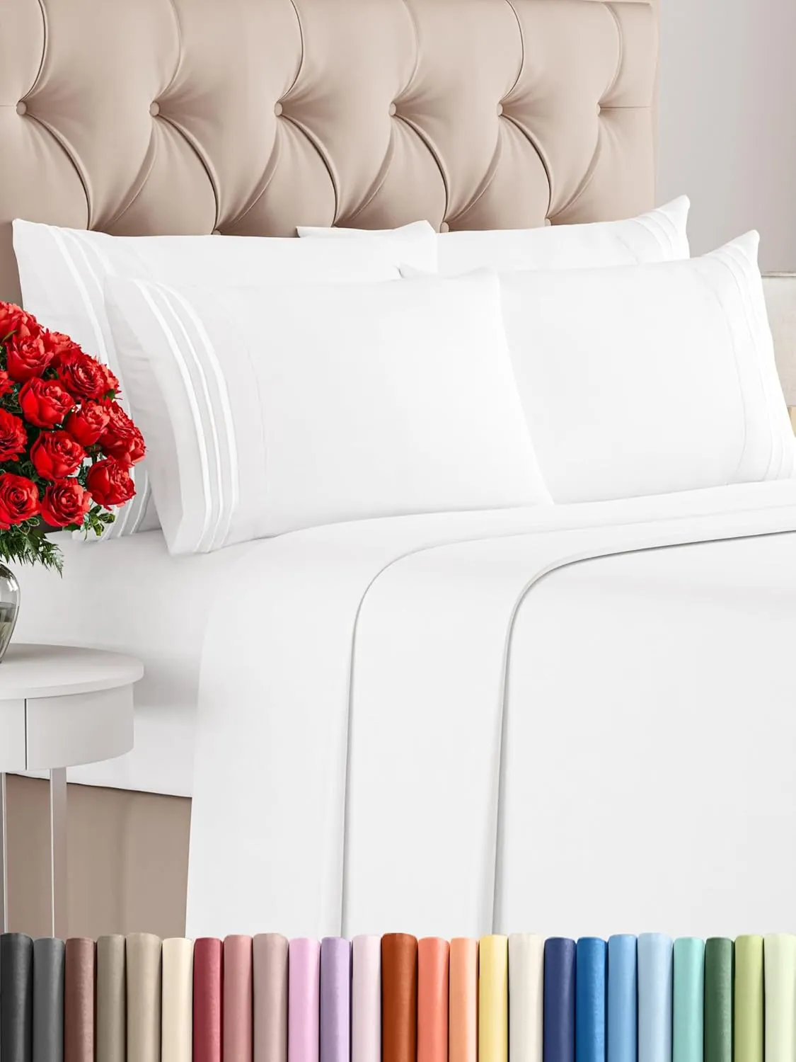 Cal King 6 Piece Sheet Set - Comfy, Breathable & Cooling - Hotel Luxury Bedding for Women, Men, Kids & Teens - 1 Flat & 1 Fitted Sheet & 4 Pillowcases w/Deep Pockets - Soft and Wrinkle Free - White