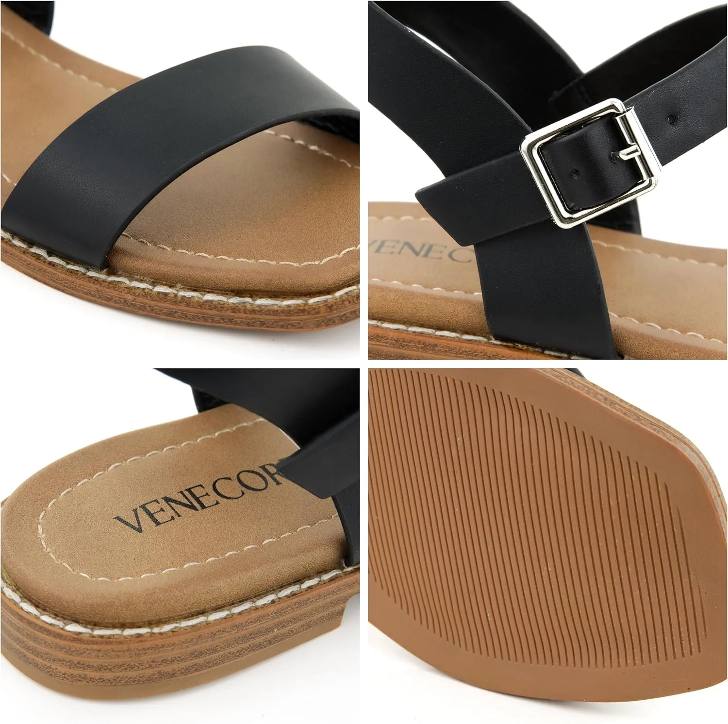Calie 2 Strap Sandals for Women – Faux Leather Sandals Women’s Summer Shoes – Comfortable Flat Sandals