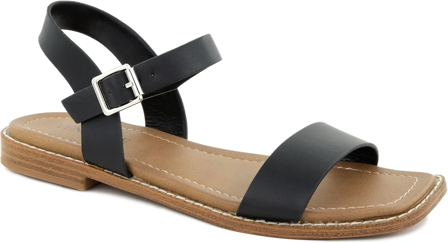 Calie 2 Strap Sandals for Women – Faux Leather Sandals Women’s Summer Shoes – Comfortable Flat Sandals