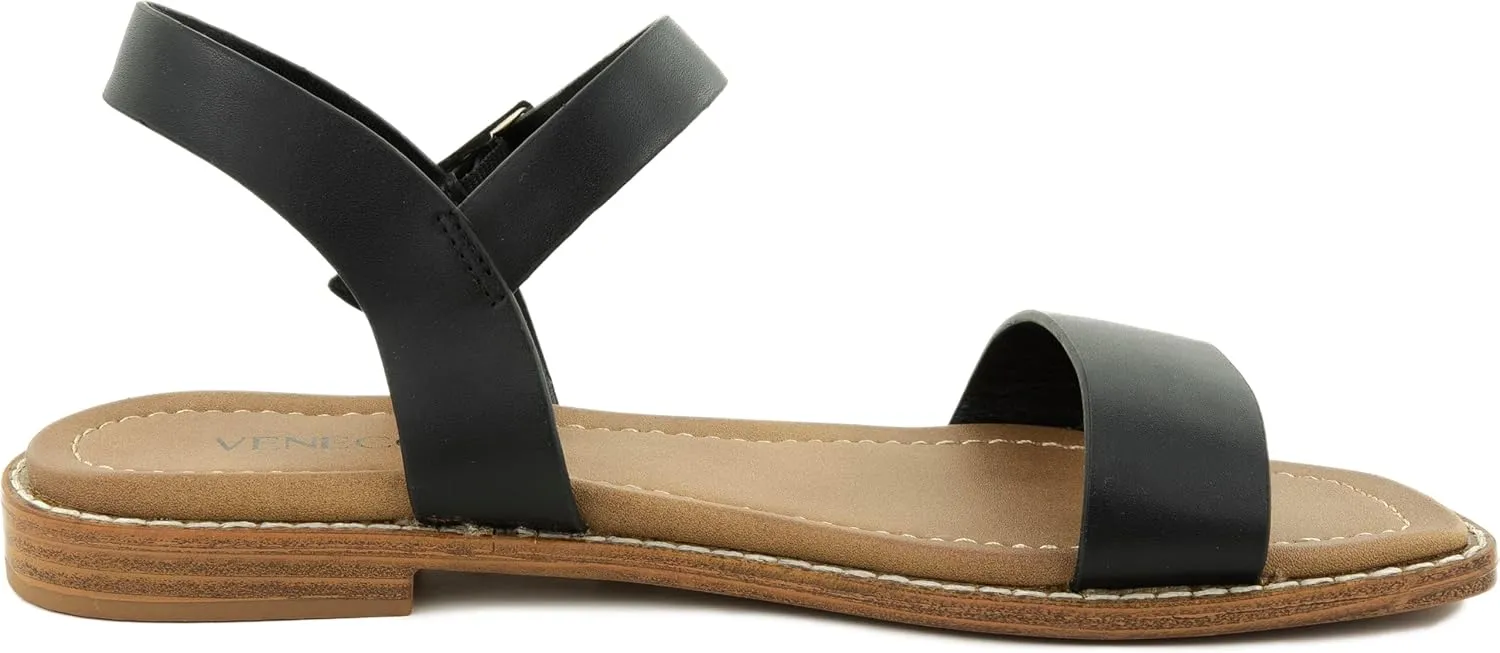 Calie 2 Strap Sandals for Women – Faux Leather Sandals Women’s Summer Shoes – Comfortable Flat Sandals