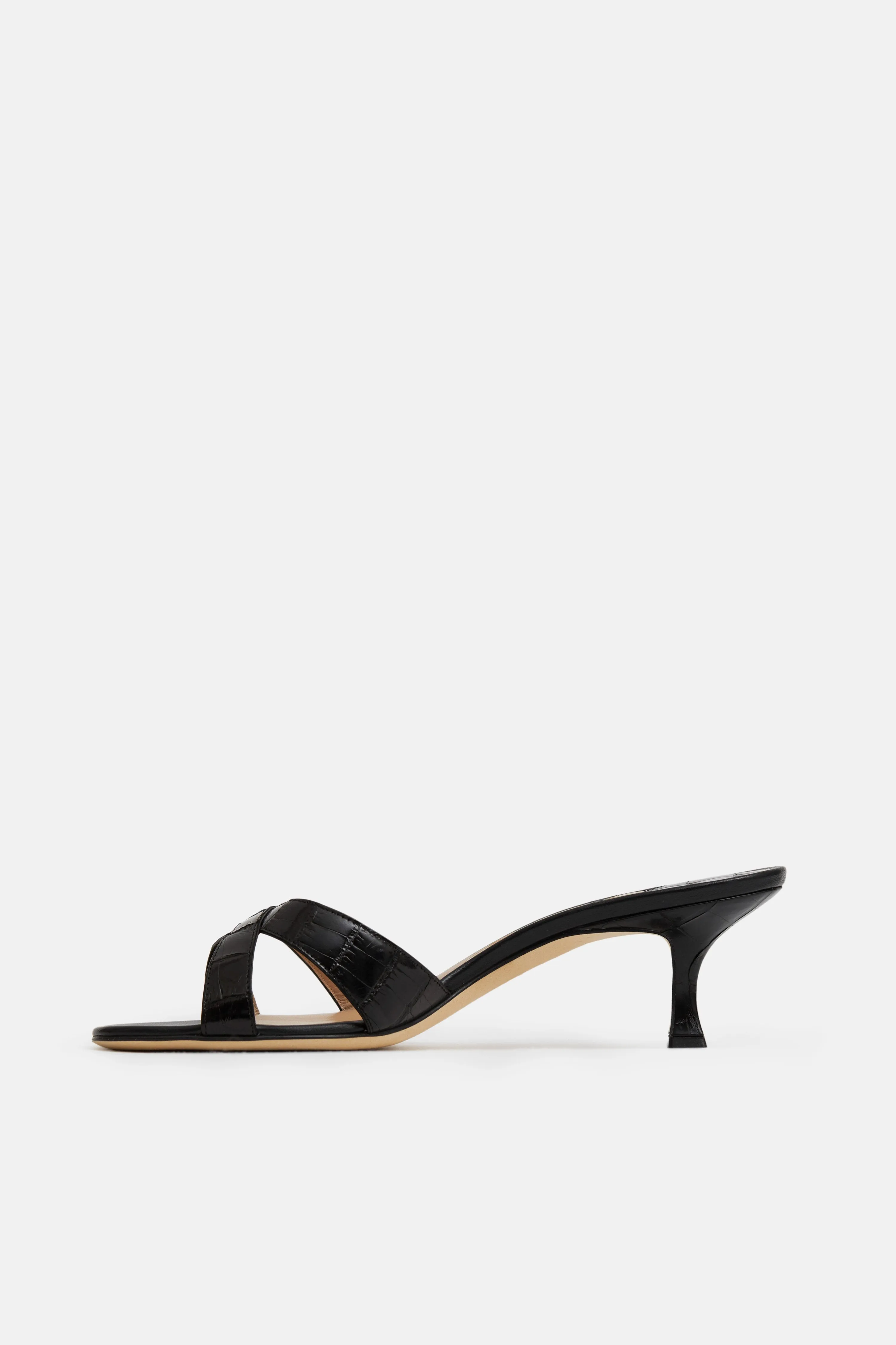 Callamu Heeled Mule - Black Alligator
