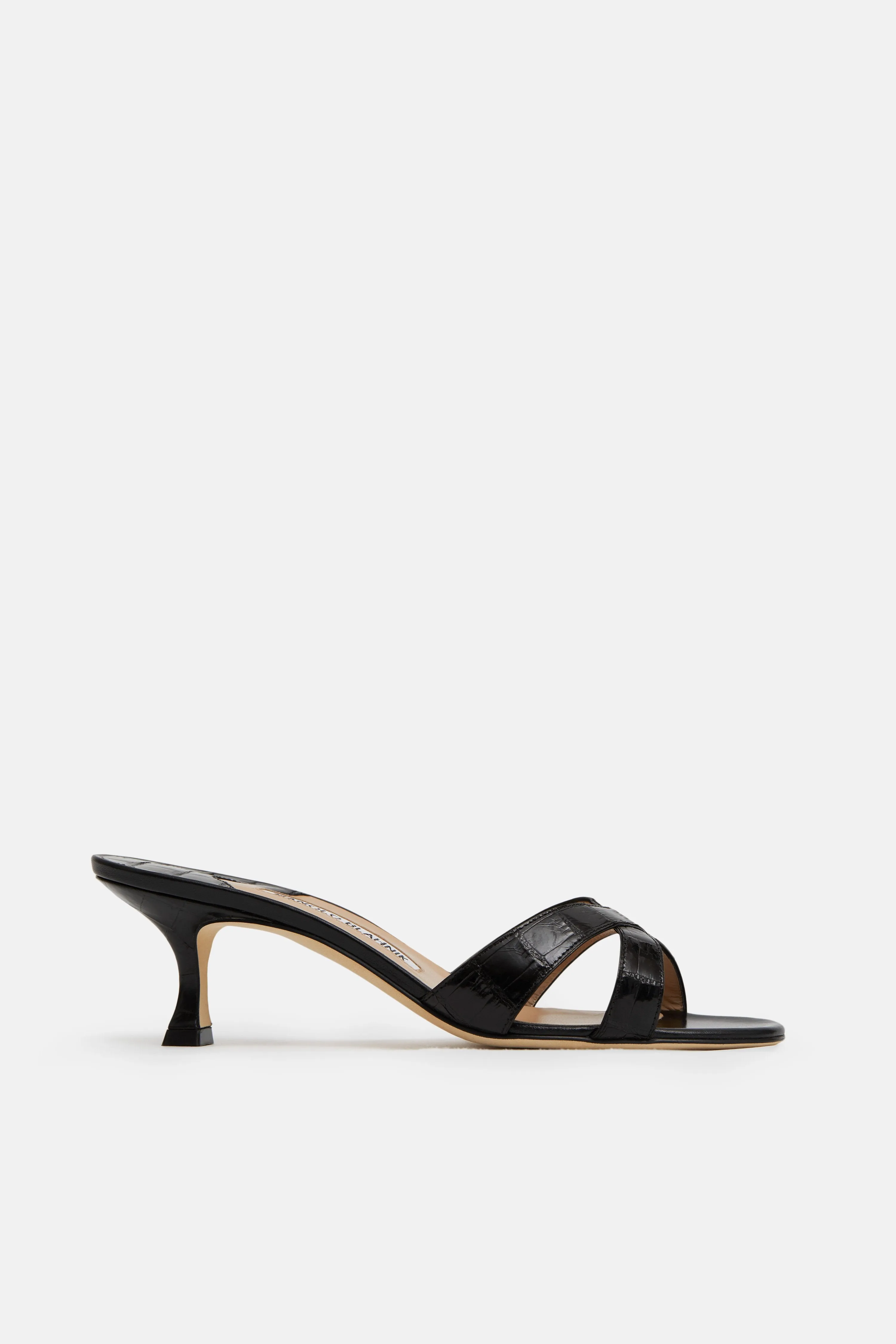 Callamu Heeled Mule - Black Alligator
