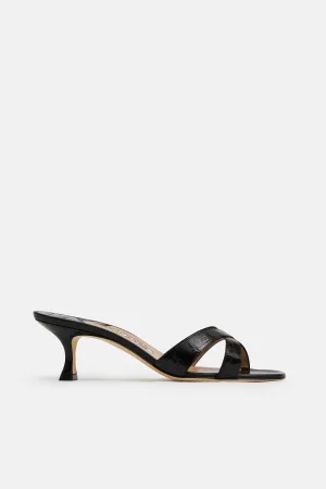 Callamu Heeled Mule - Black Alligator