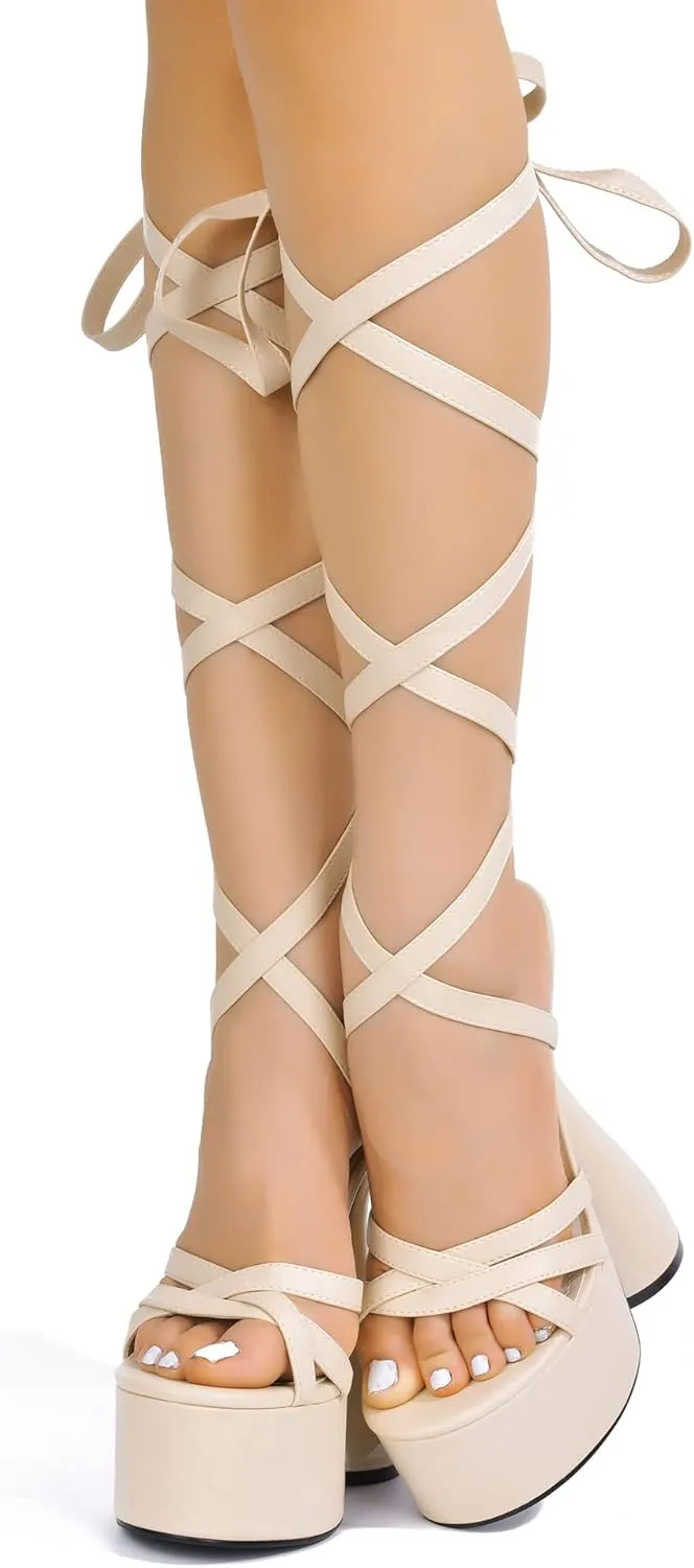 Cape Robbin Julee Strappy Off White Platform High Heels (Julee)