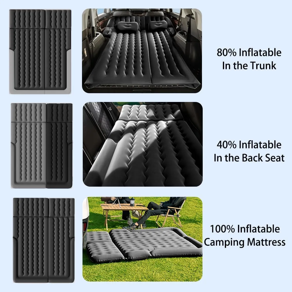 Car Air Mattress for Linco Aviator(6seats Without armrest) 2020-2024, Trunk Rear Seat Inflatable Thickened Flocking Travel Camping Bed, Air Pump 2 Pillows,Grey
