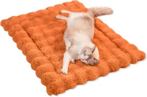 Cat Beds for Indoor Cats Faux Fur Pet Pad Mat Plush Kitten Bed with Non-Slip Bottom for Carriers/Couch Dog & Puppy Friendly 23 x 15 Inch Medium Orange