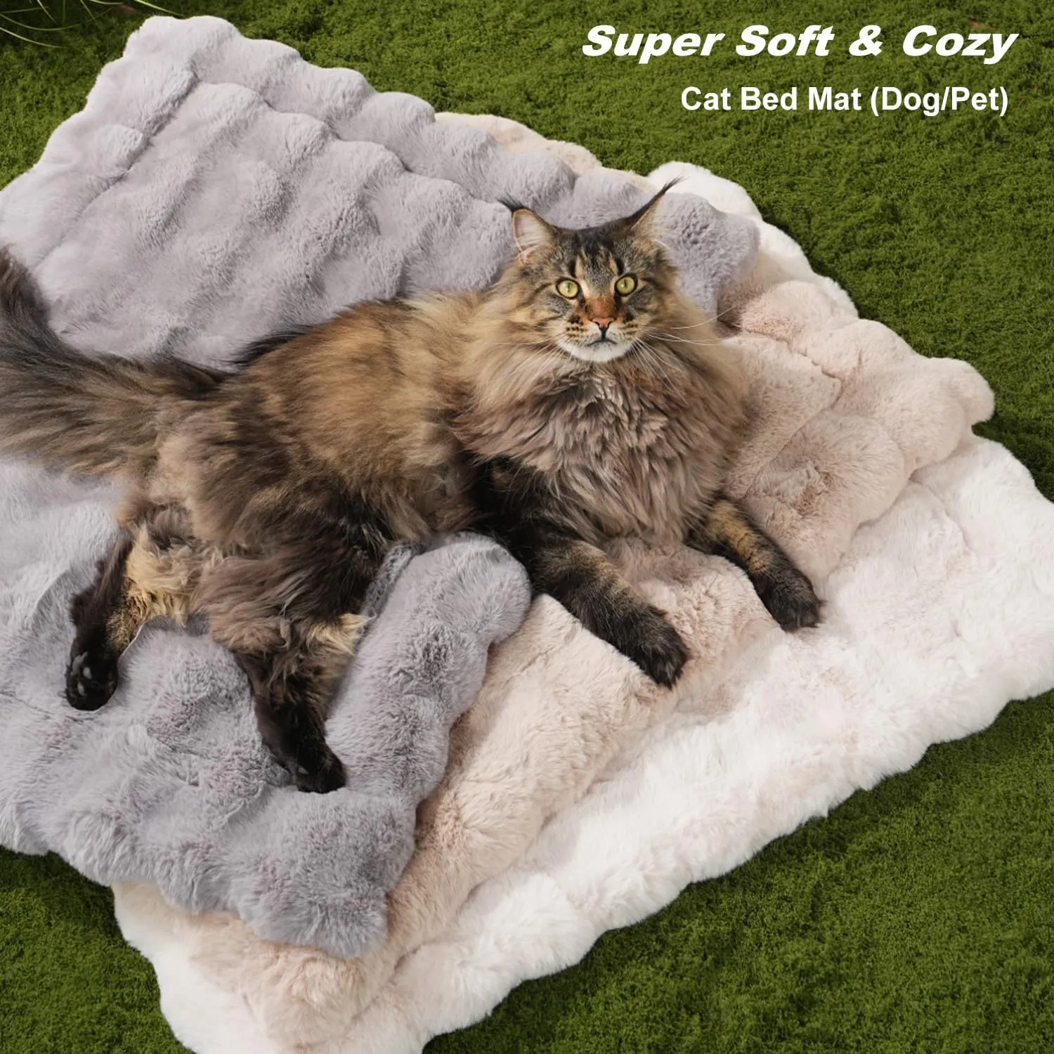 Cat Beds for Indoor Cats Faux Fur Pet Pad Mat Plush Kitten Bed with Non-Slip Bottom for Carriers/Couch Dog & Puppy Friendly 23 x 15 Inch Medium Orange