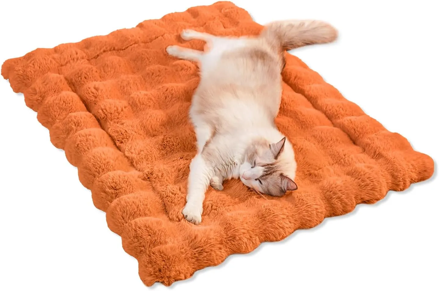 Cat Beds for Indoor Cats Faux Fur Pet Pad Mat Plush Kitten Bed with Non-Slip Bottom for Carriers/Couch Dog & Puppy Friendly 23 x 15 Inch Medium Orange