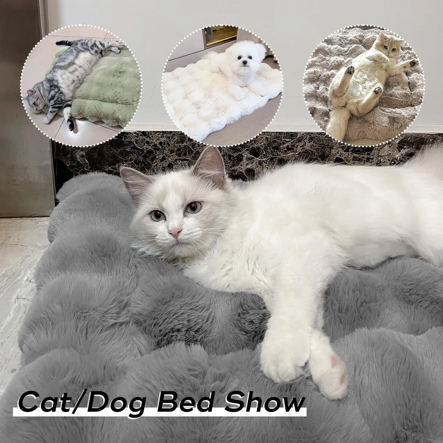Cat Beds for Indoor Cats Faux Fur Pet Pad Mat Plush Kitten Bed with Non-Slip Bottom for Carriers/Couch Dog & Puppy Friendly 23 x 15 Inch Medium Orange