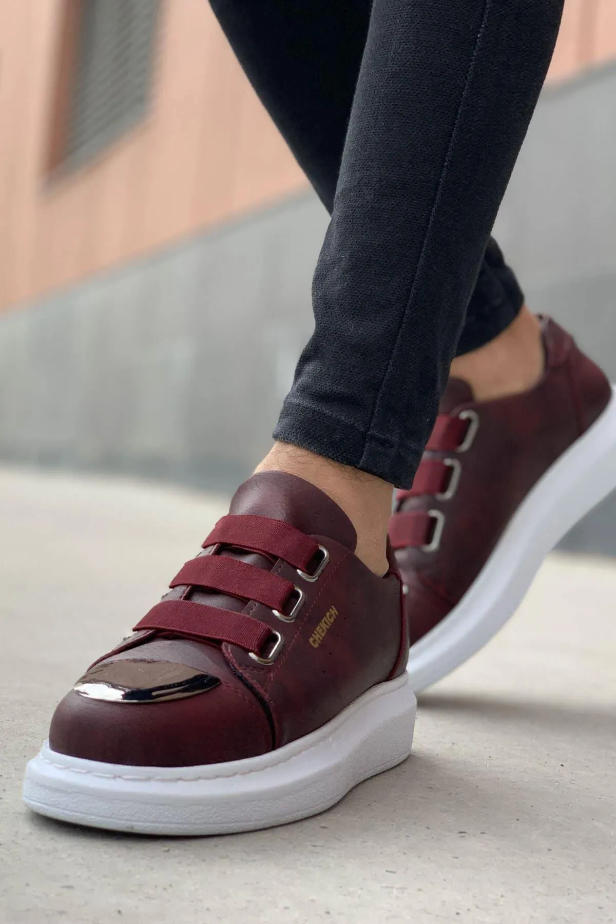 CH251 Men's Unisex Burgundy-New Trend Shiny Accessory Casual Sneaker Sports Shoes