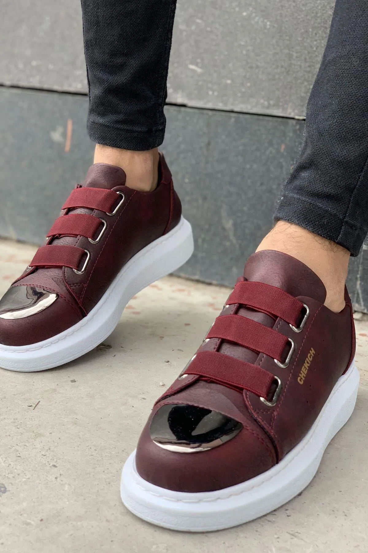 CH251 Men's Unisex Burgundy-New Trend Shiny Accessory Casual Sneaker Sports Shoes