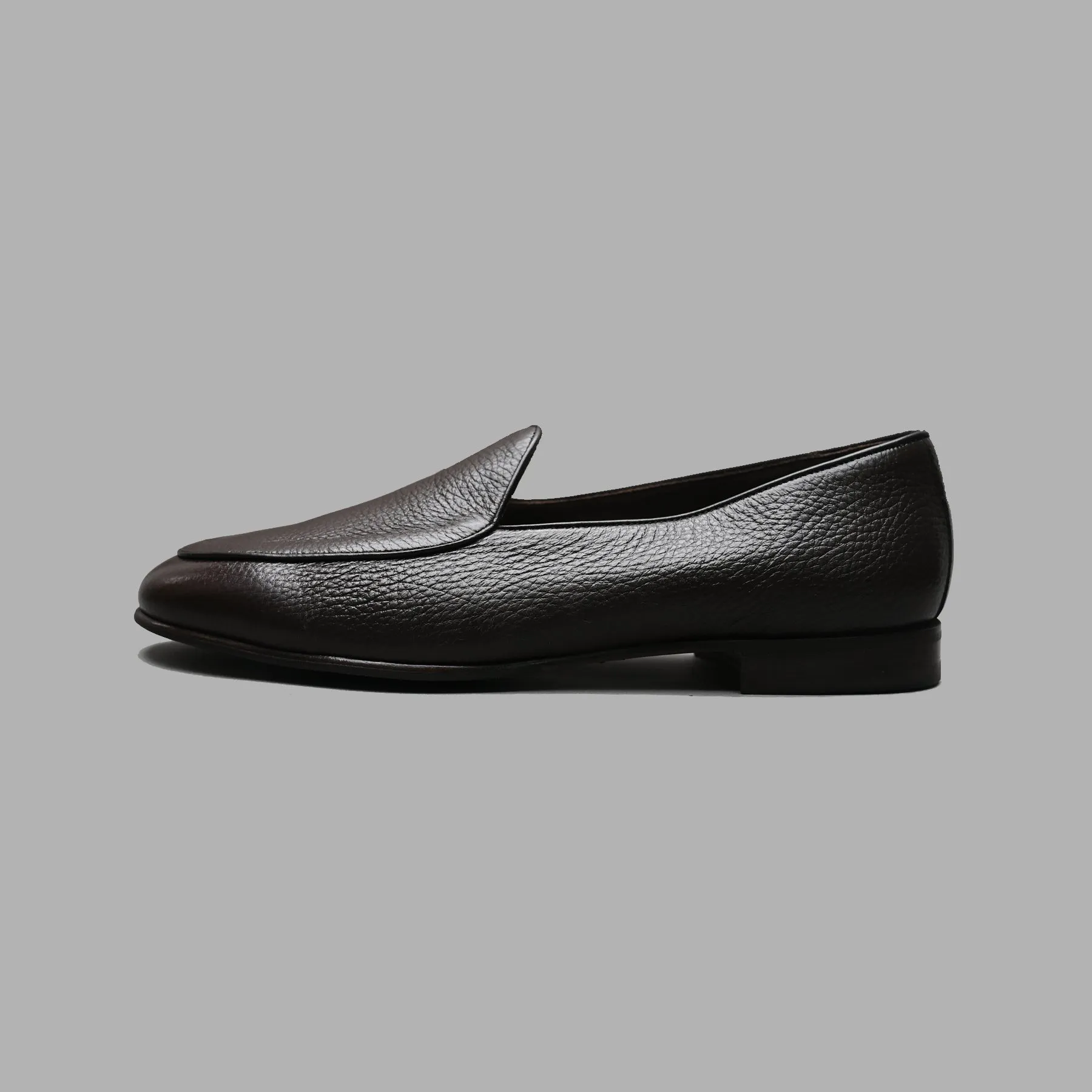 Classic Belgian Loafer in Dark Brown Deerskin Leather