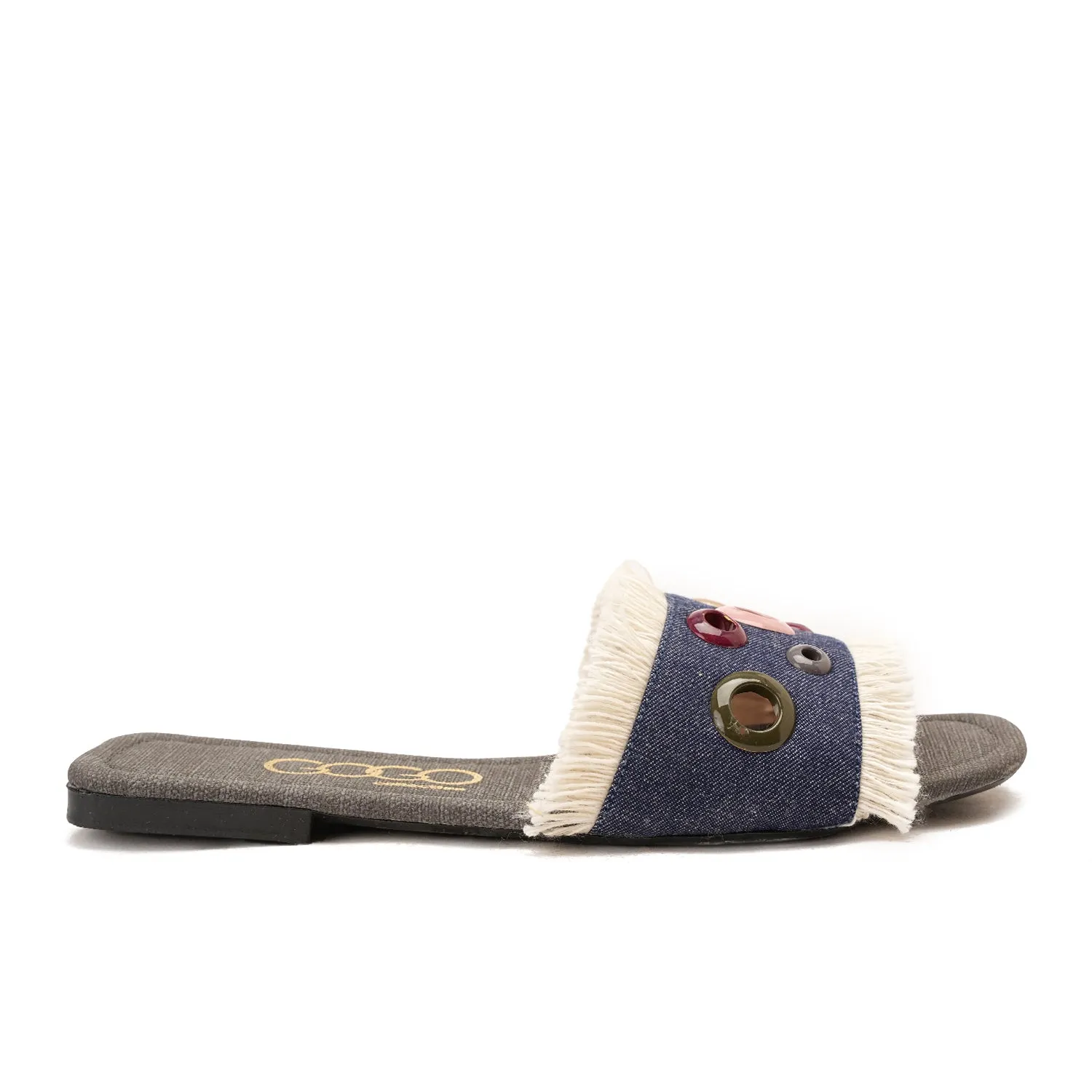 colorful circular flat slipper - dark blue