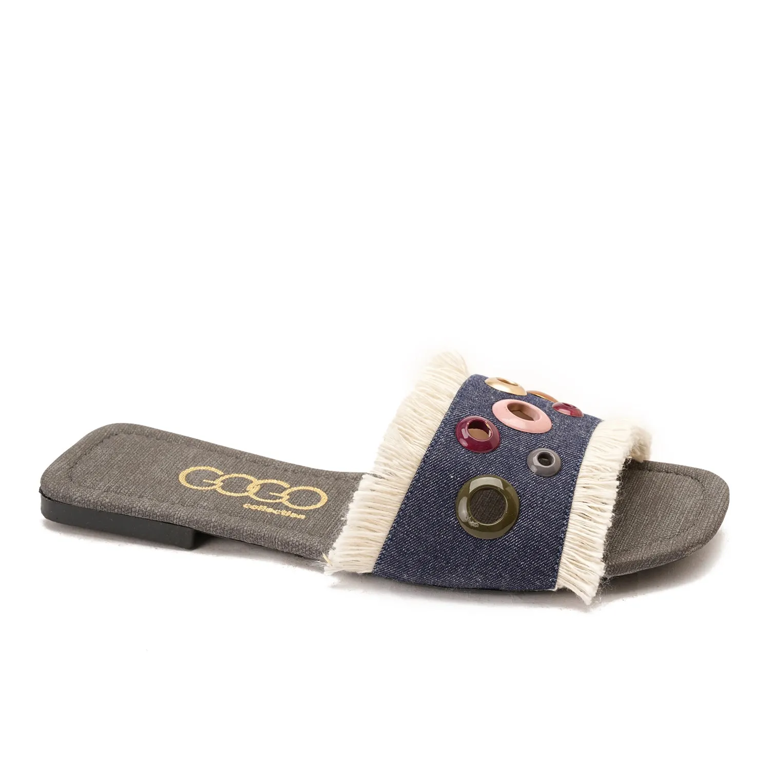 colorful circular flat slipper - dark blue