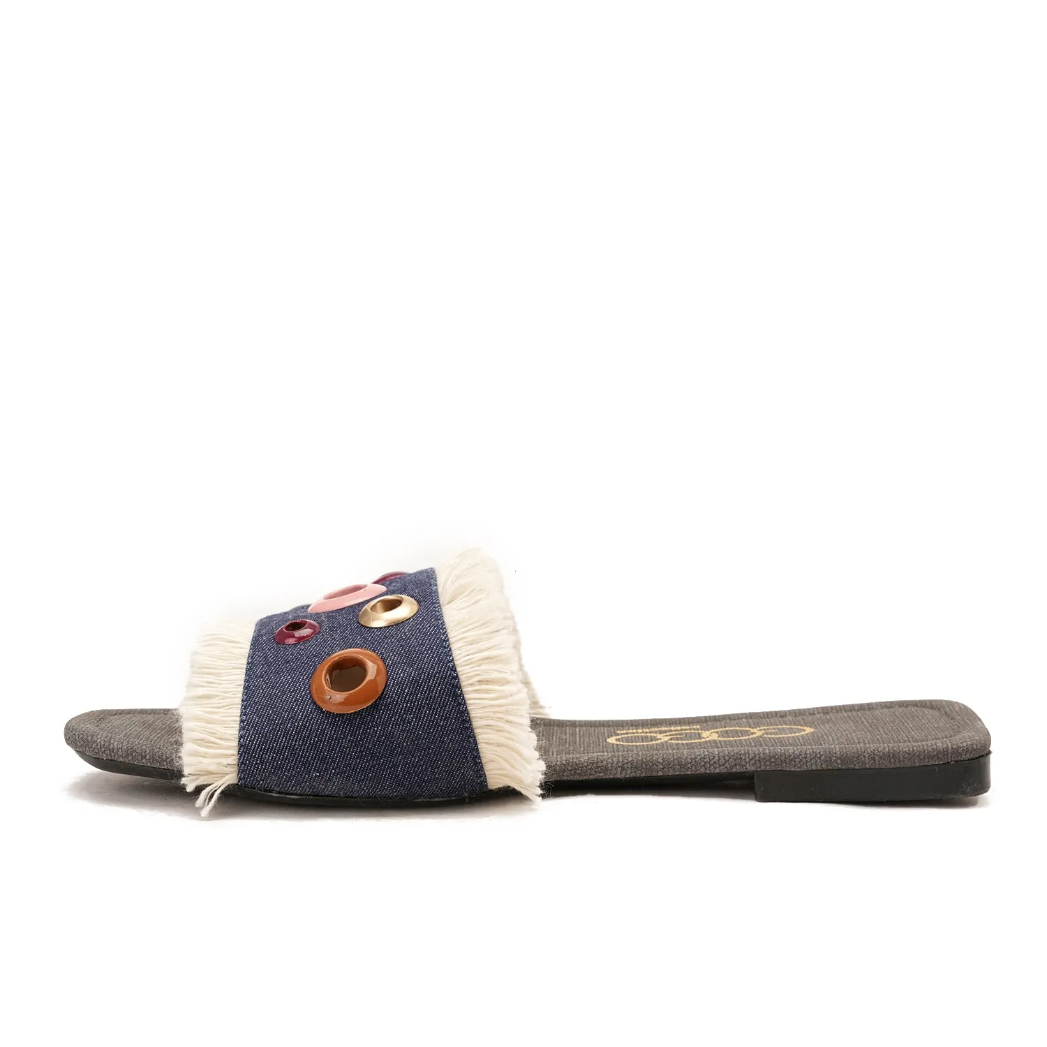 colorful circular flat slipper - dark blue