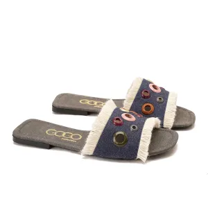 colorful circular flat slipper - dark blue