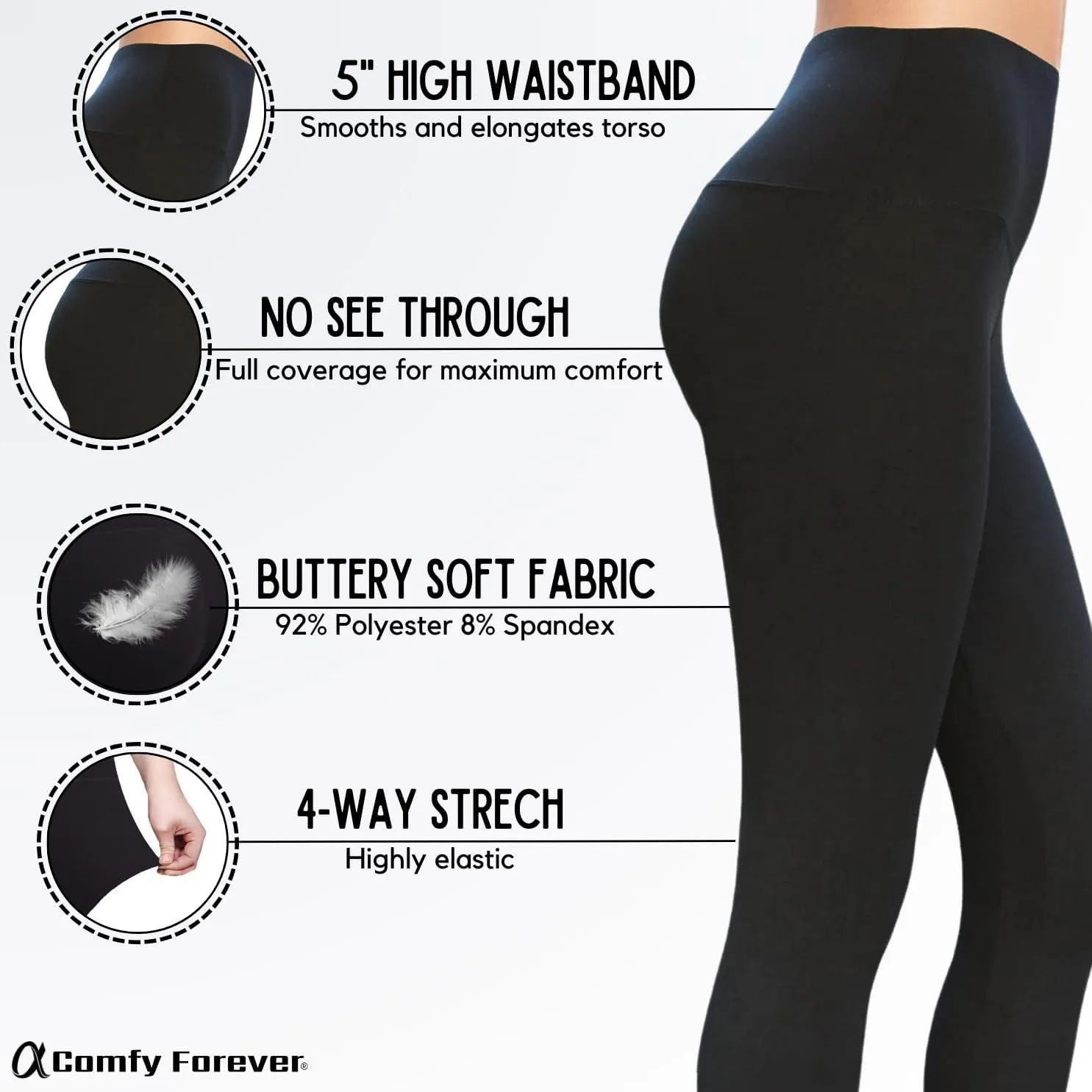COMFY FOREVER Leggings for Women W/5' High Waist Tummy Control Ankle Length Pants