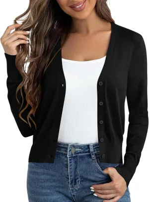 Cropped Cardigan Sweaters for Women Long Sleeve Button Down Open Front Bolero Shrugs for Dresses, S-XL