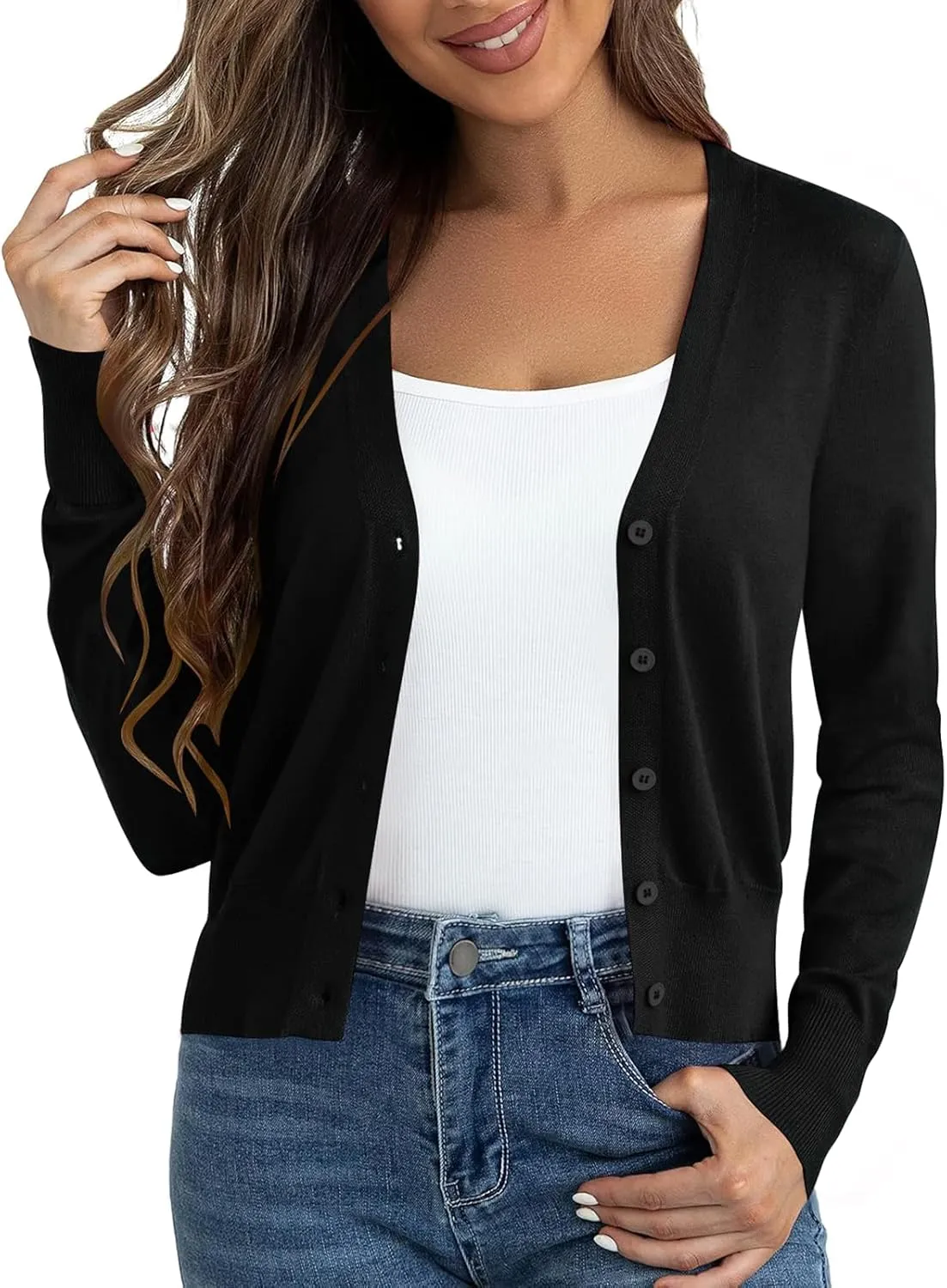 Cropped Cardigan Sweaters for Women Long Sleeve Button Down Open Front Bolero Shrugs for Dresses, S-XL