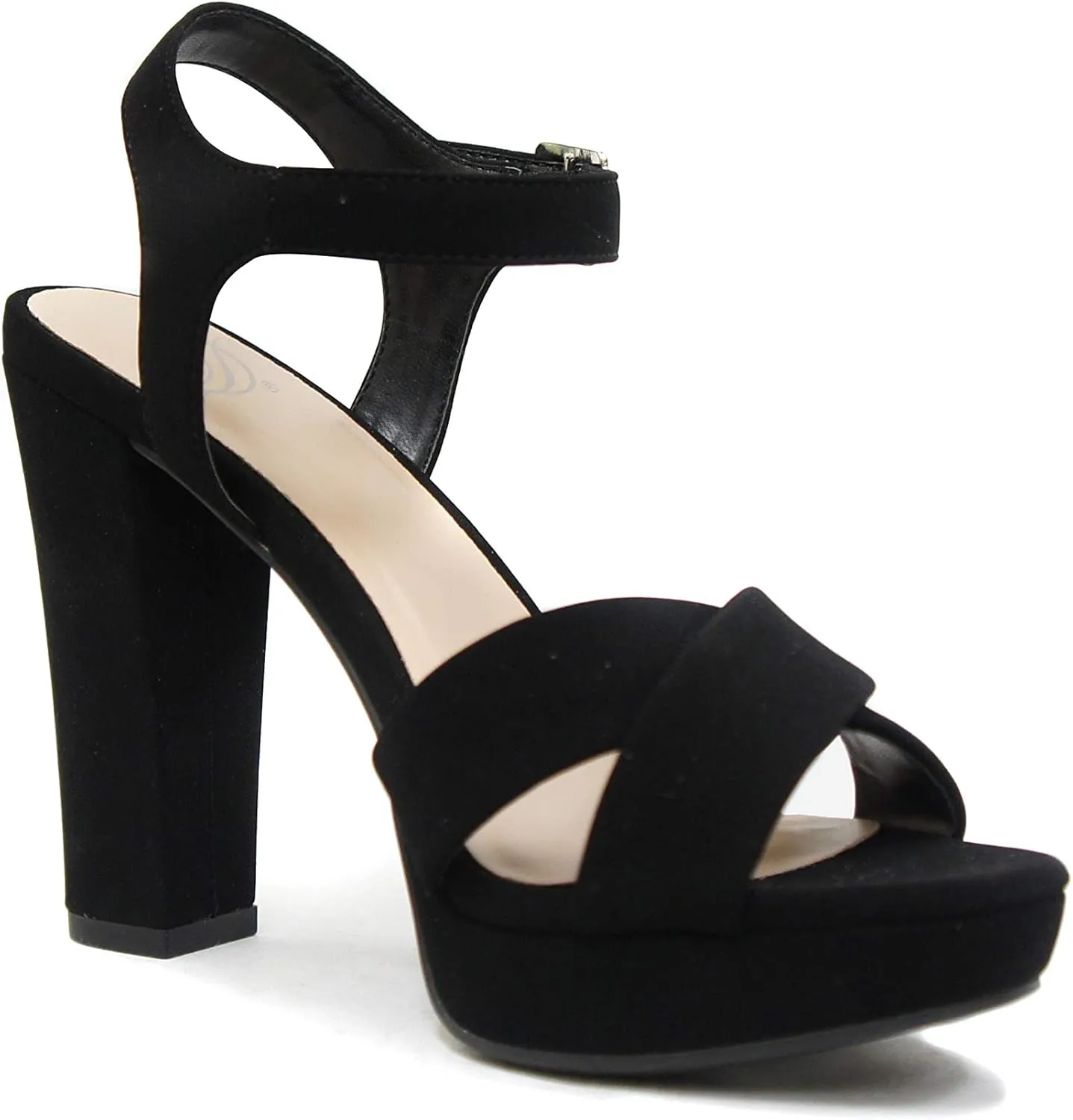 Delicious Style Keeper ~ Cross Band with Ankle Strap Buckle Block High Heel Fashion Sandals