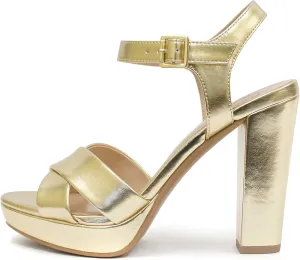 Delicious Style Keeper ~ Cross Band with Ankle Strap Buckle Block High Heel Fashion Sandals
