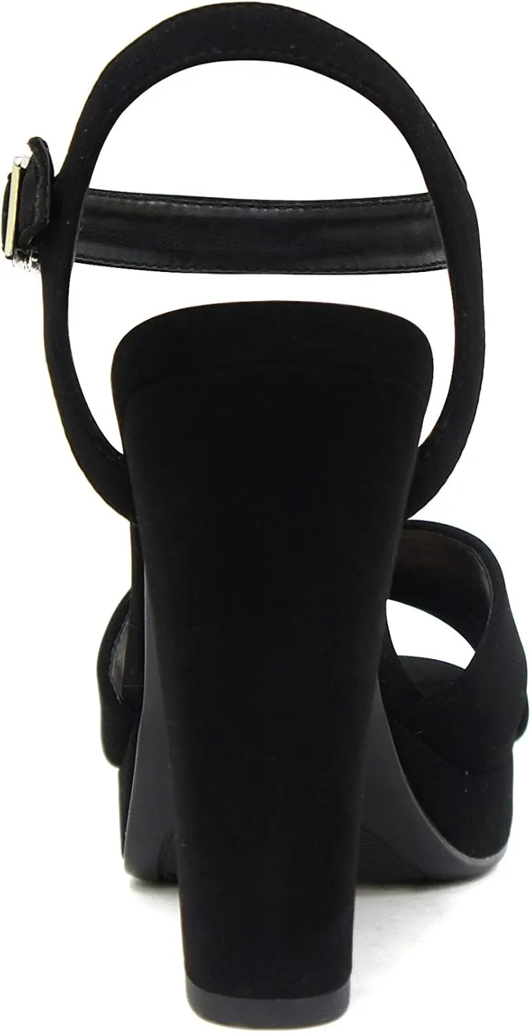 Delicious Style Keeper ~ Cross Band with Ankle Strap Buckle Block High Heel Fashion Sandals
