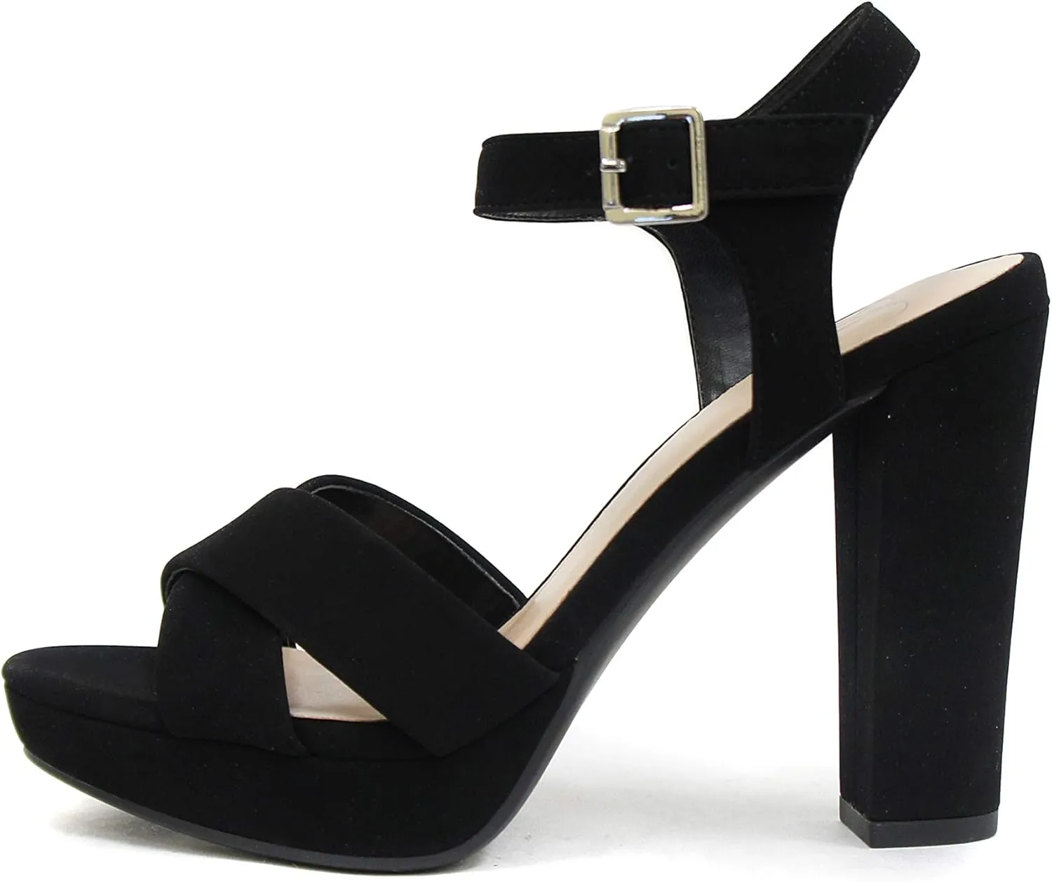 Delicious Style Keeper ~ Cross Band with Ankle Strap Buckle Block High Heel Fashion Sandals