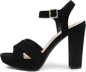 Delicious Style Keeper ~ Cross Band with Ankle Strap Buckle Block High Heel Fashion Sandals