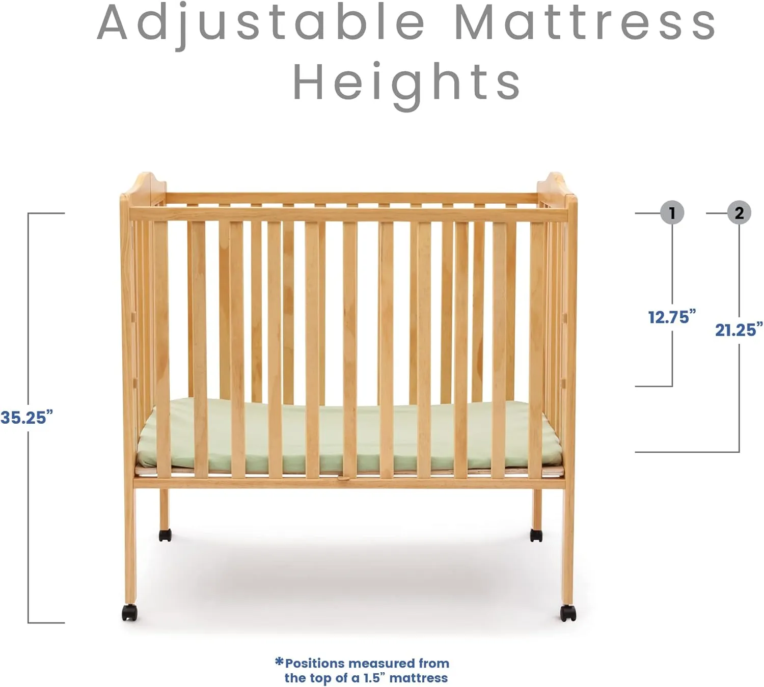 Delta Children Folding Portable Mini Baby Crib with 1.5-inch Mattress - Greenguard Gold Certified, Natural