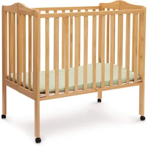 Delta Children Folding Portable Mini Baby Crib with 1.5-inch Mattress - Greenguard Gold Certified, Natural