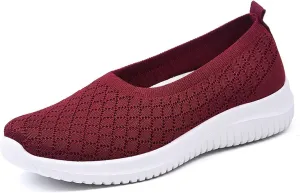 DHAEY Women's Lifted Loafer Women's Orthopedic No-Tie Sneaker with Arch Support Breathable Comfortable Casual Fashion Sneaker Walking Shoes (Color : Red, Size : 6.5)