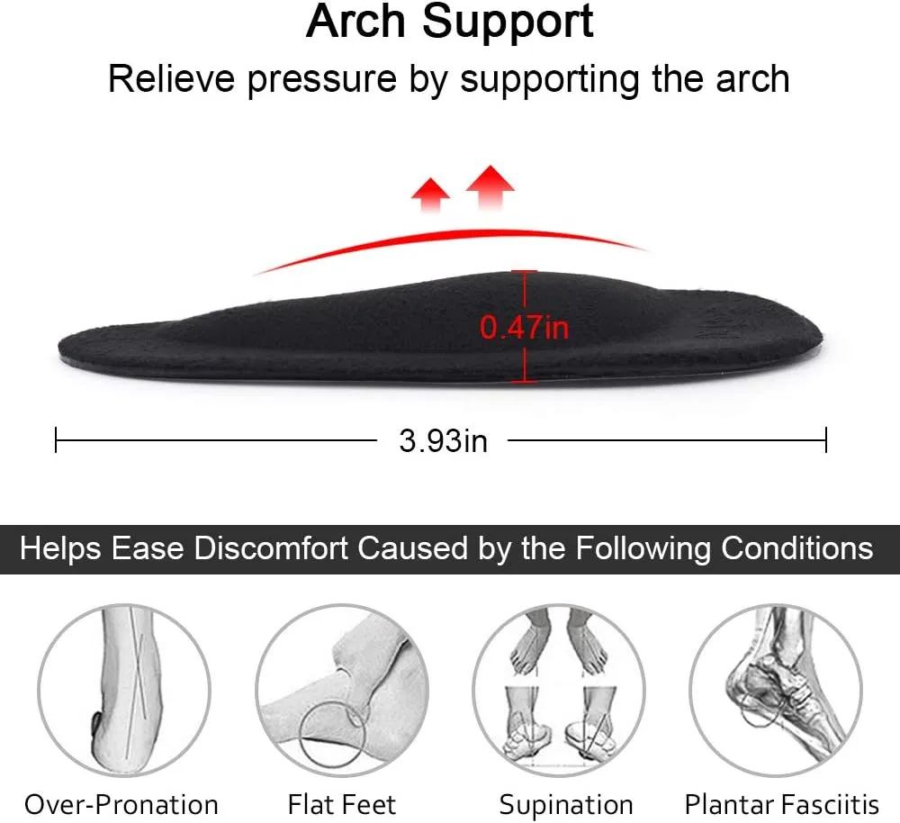 Dr. Foot's Arch Support Shoe Insoles for Flat Feet, Gel Arch Inserts for Plantar Fasciitis, Adhesive Arch Pad for Relieve Pressure and Feet Pain- 3 Pairs (Black, 3 Count (Pack of 1))