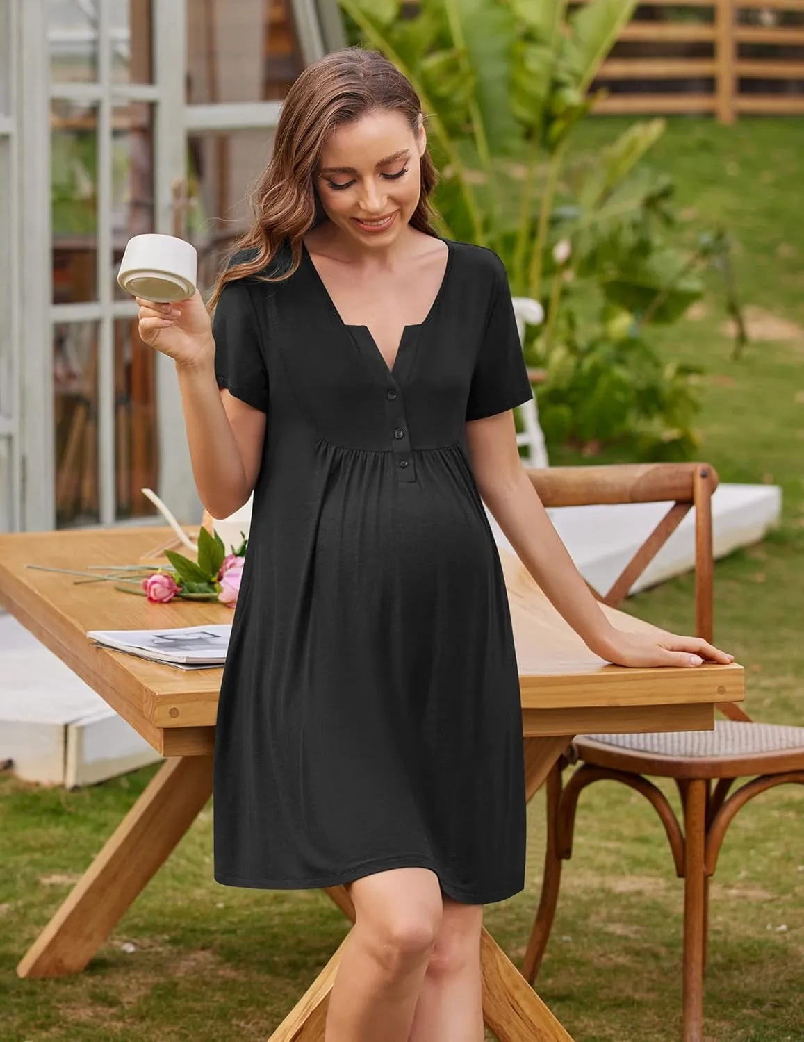 Ekouaer Labor and Delivery Gown, Nursing Nightgown, Maternity Nightgowns for Hospital Short Breastfeeding Nightgown S-XXL
