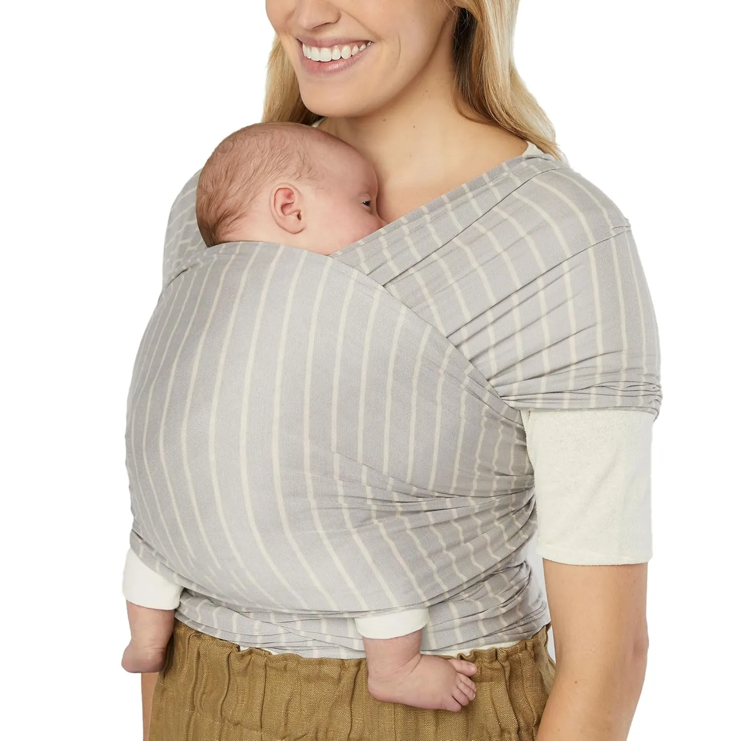 Ergobaby Sustainable Knit Aura Baby Carrier Wrap for Newborn to Toddler (8-25 Pounds), Grey Stripes
